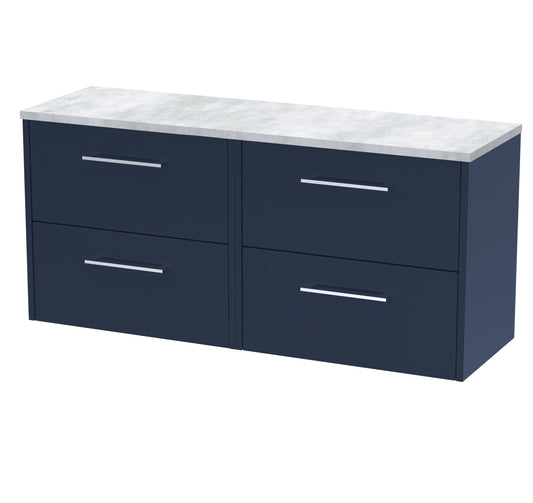 Hudson Reed Juno 1200mm Wall Hung Midnight Blue 4-Drawer Vanity Unit With Laminate Worktop