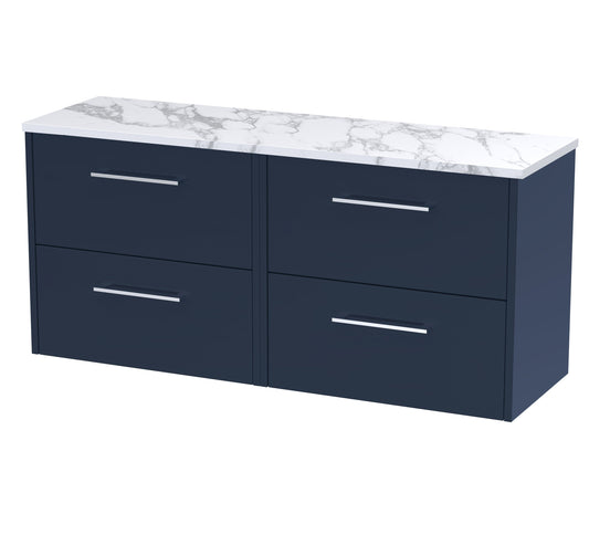 Hudson Reed Juno 1200mm Midnight Blue Wall Hung 4-Drawer Vanity Unit With Laminate Worktop