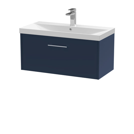Hudson Reed Juno 800mm Midnight Blue Wall Hung Single Drawer Vanity & Basin Rigid Soft Close