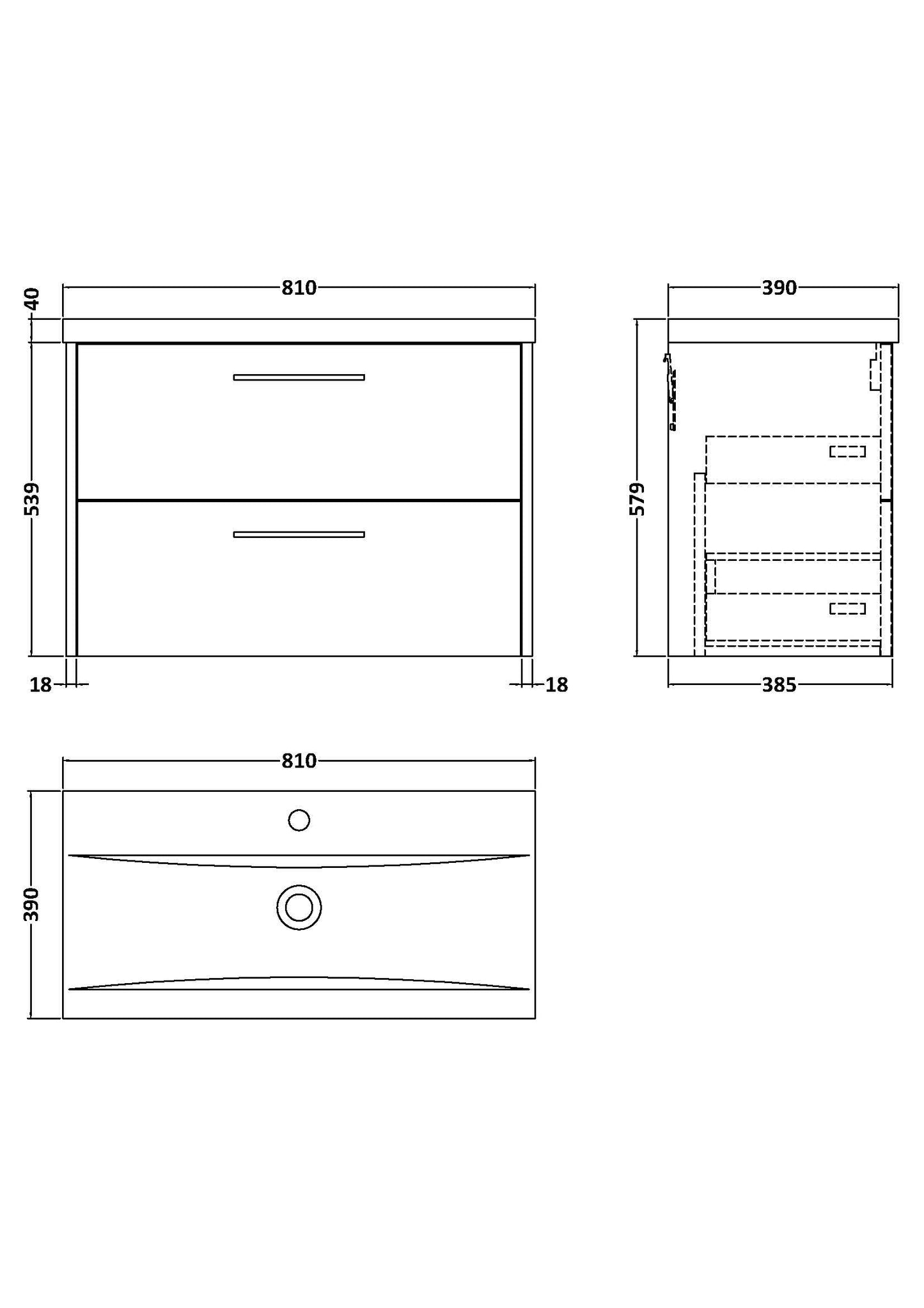 Hudson Reed Juno 800mm Wall Hung 2-Drawer Vanity Unit & Basin With 1 Tap Hole & Overflow