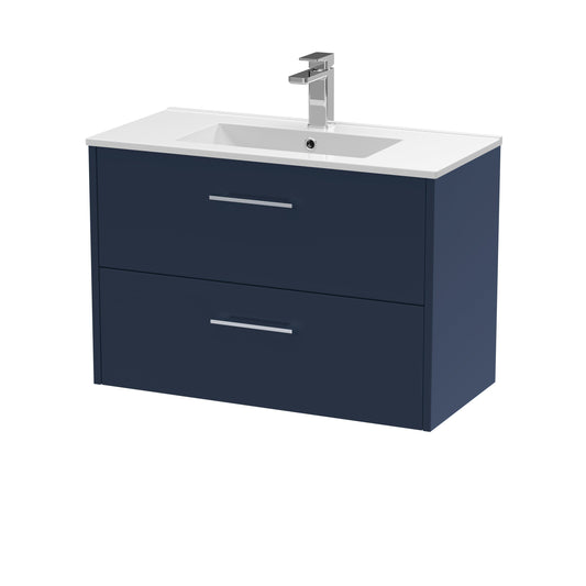 Hudson Reed Juno 800mm Midnight Blue Wall Hung 2-Drawer Vanity Unit With Basin