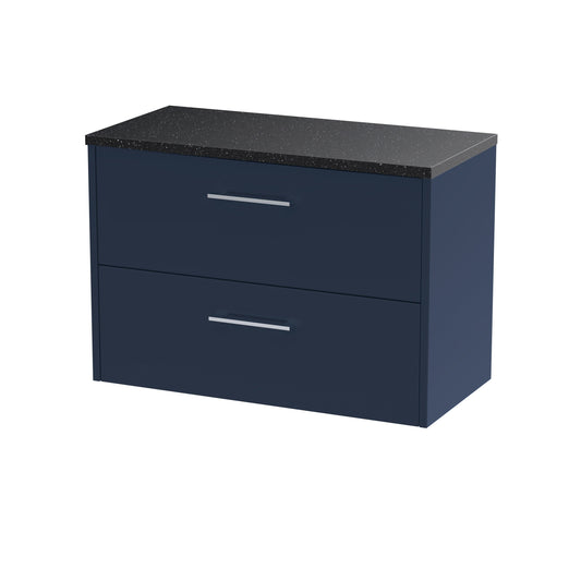 Hudson Reed Juno 800mm Midnight Blue Wall Hung 2-Drawer Vanity Unit With Laminate Worktop