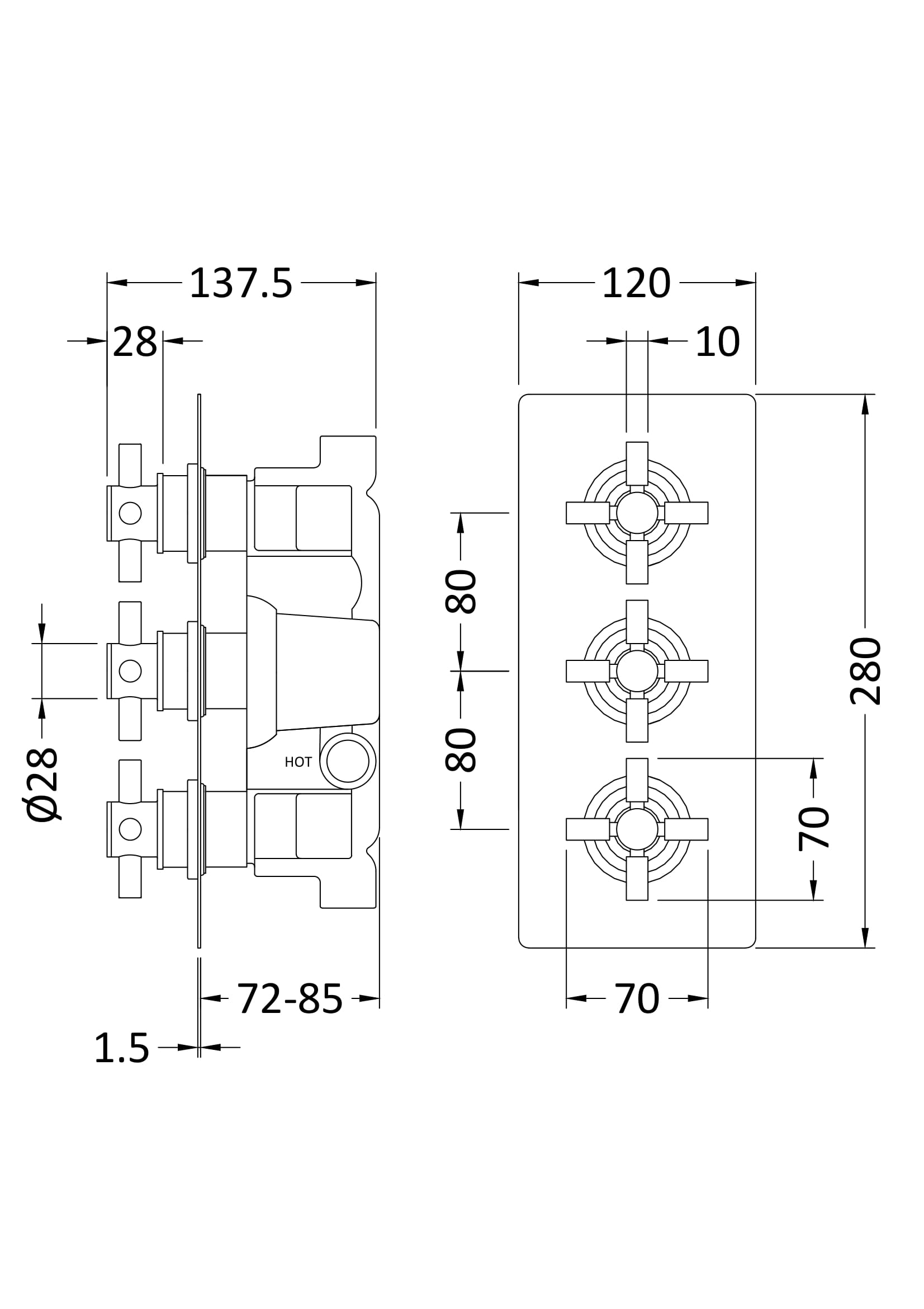 Tec Crosshead Triple Thermostatic Shower Valve Matt Black