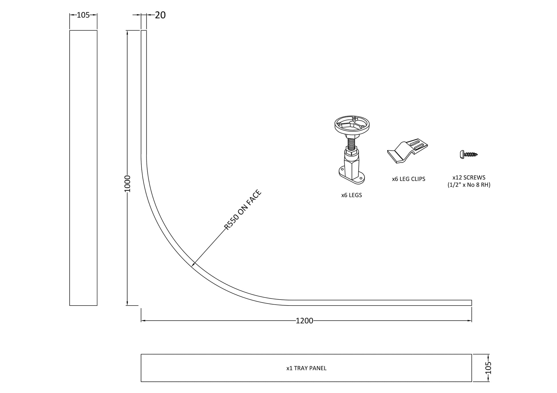 Hudson Reed 900 x 900mm Curved Leg Set & Plinth Kit