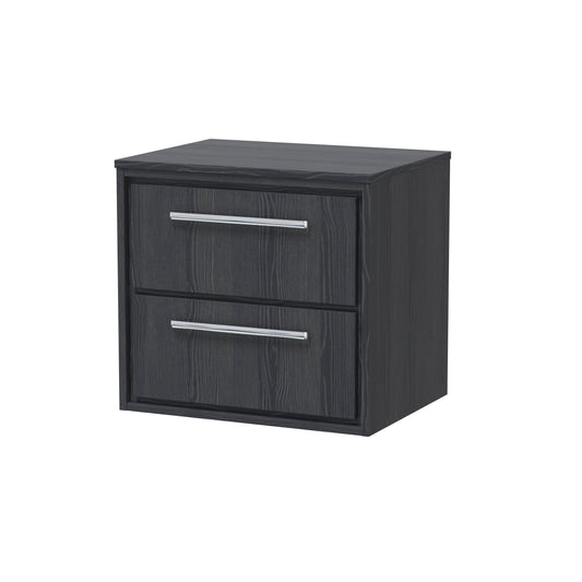 Hudson Reed Lille 600mm Graphite Grey Woodgrain Wall Hung 2-Drawer Vanity Unit With Worktop and Handles