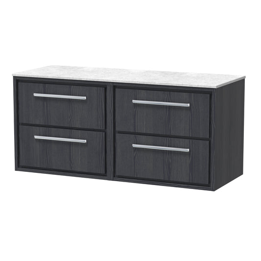Hudson Reed Lille 1200mm Graphite Grey Woodgrain Wall Hung 4-Drawer Vanity Unit With Marble Worktop