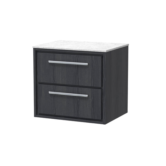 Hudson Reed Lille 600mm Graphite Grey Woodgrain Wall Hung 2-Drawer Vanity Unit With Marble Worktop