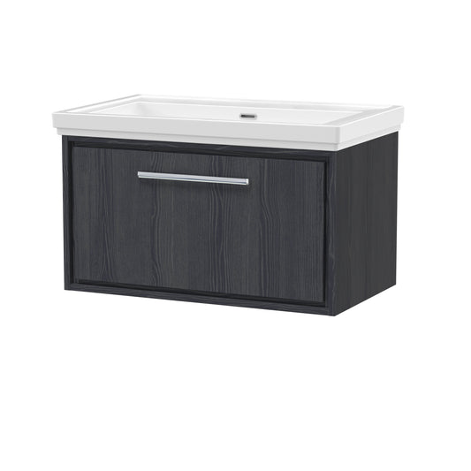 Hudson Reed Lille 830mm Graphite Grey Woodgrain Wall Hung Single Drawer Vanity Unit With Basin