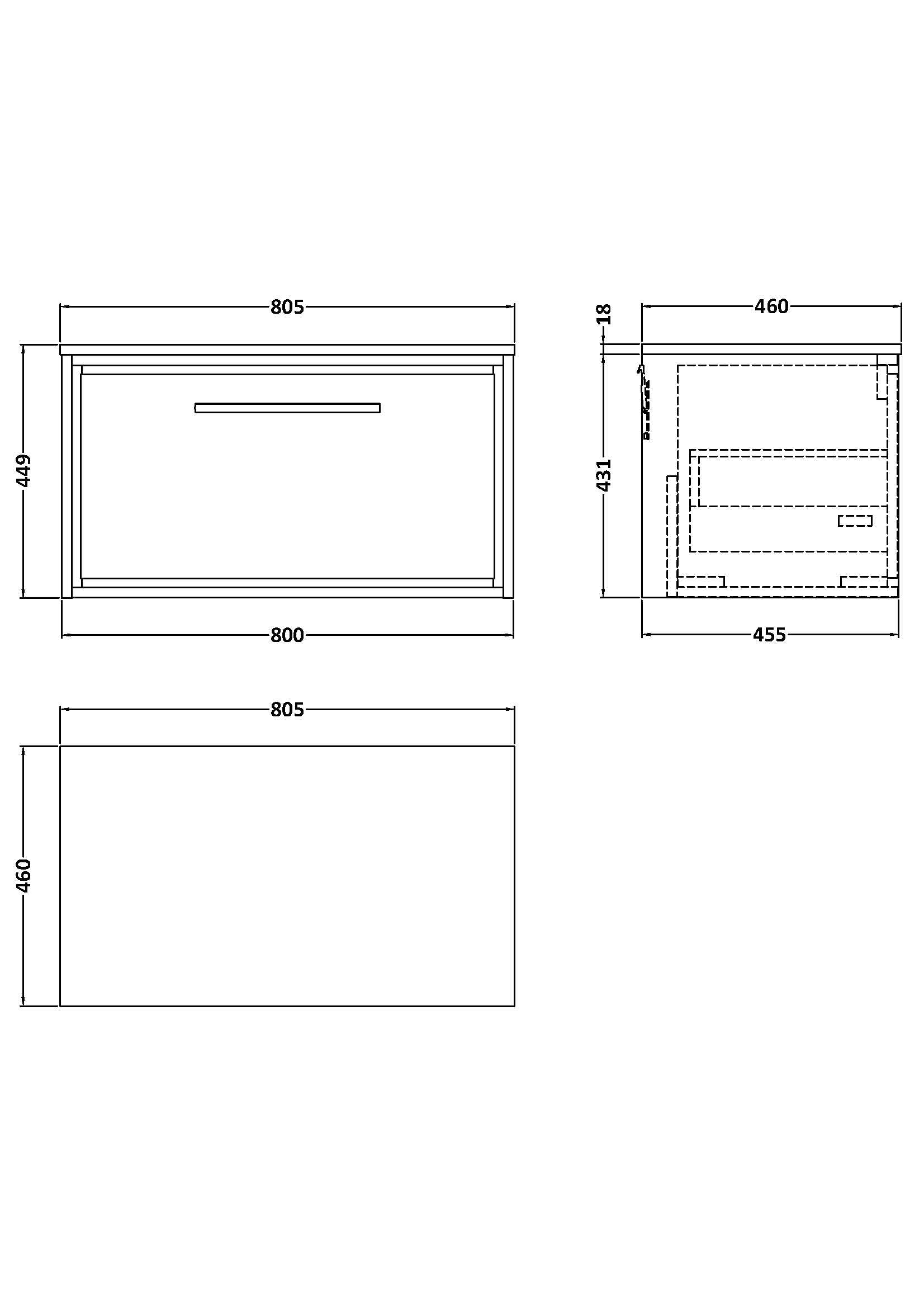 Hudson Reed Lille 800mm Wall Hung Single Drawer Vanity With Worktop With Soft Close Drawers