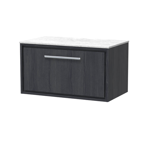Hudson Reed Lille 800mm Graphite Grey Woodgrain Wall Hung Single Drawer Vanity with Marble Worktop