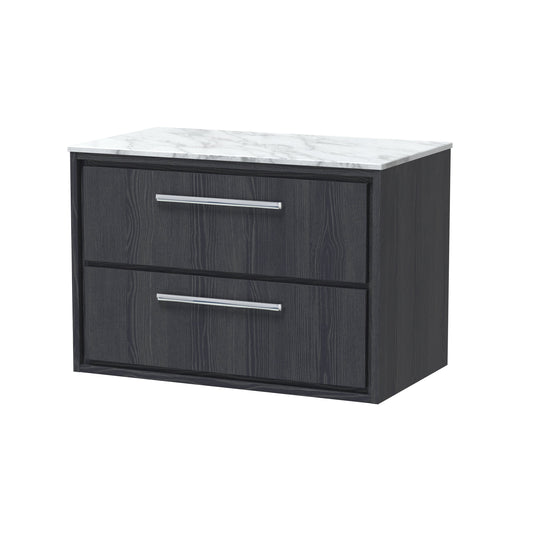 Hudson Reed Lille 800mm Wall Hung Graphite Grey Woodgrain 2-Drawer Vanity Unit with Marble Worktop, Soft Close Drawers