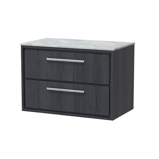 Hudson Reed Lille 810mm Graphite Grey Woodgrain Wall Hung 2-Drawer Vanity Unit With Marble Worktop