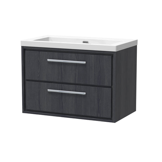 Hudson Reed Lille 800mm Graphite Grey Woodgrain Wall Hung 2-Drawer Vanity Unit with 0 Tap Hole Basin