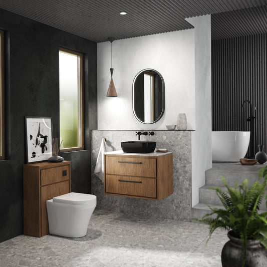 Hudson Reed Lille 800mm Graphite Grey Woodgrain Wall Hung 2-Drawer Vanity with Marble Worktop and Soft-Close Drawers