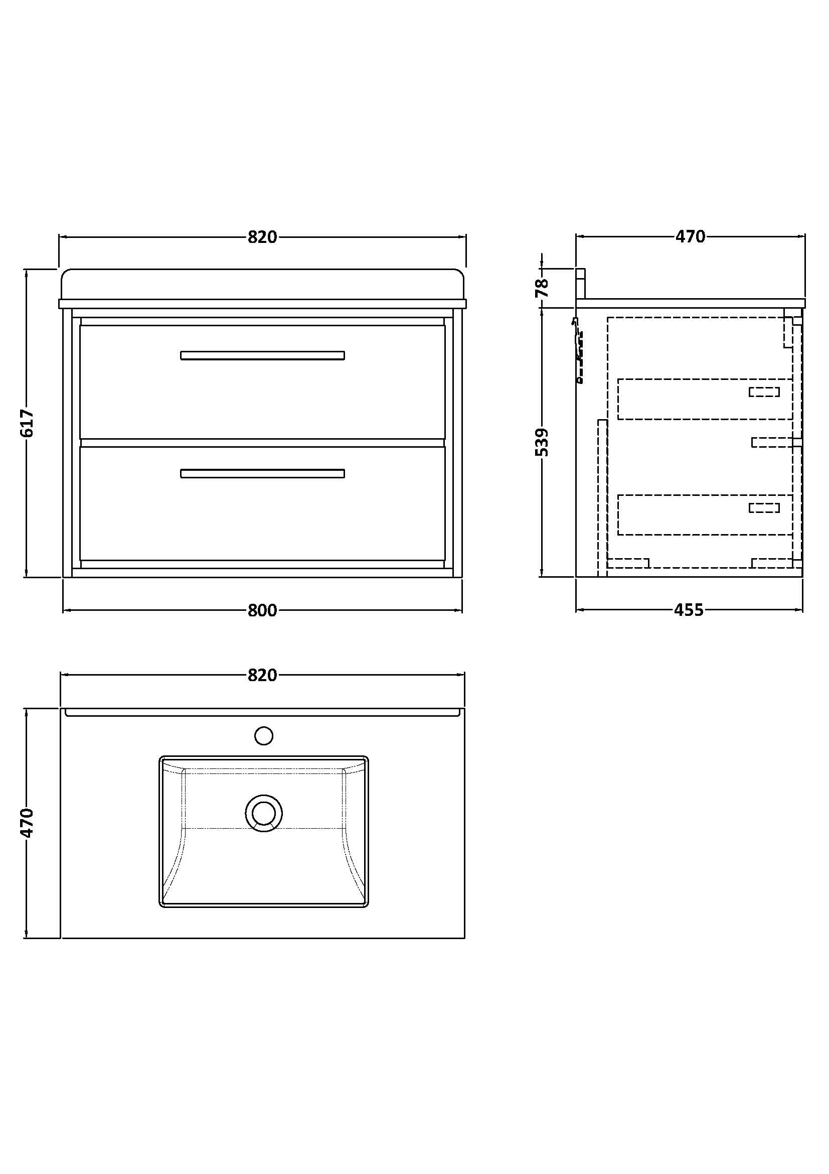 Hudson Reed Lille 800mm Wall Hung 2-Drawer Vanity with Marble Top Basin With Soft Close Drawers