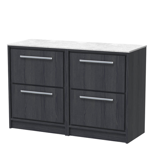 Hudson Reed Lille 1200mm Graphite Grey Woodgrain Floor Standing 4-Drawer Vanity Unit With Marble Worktop