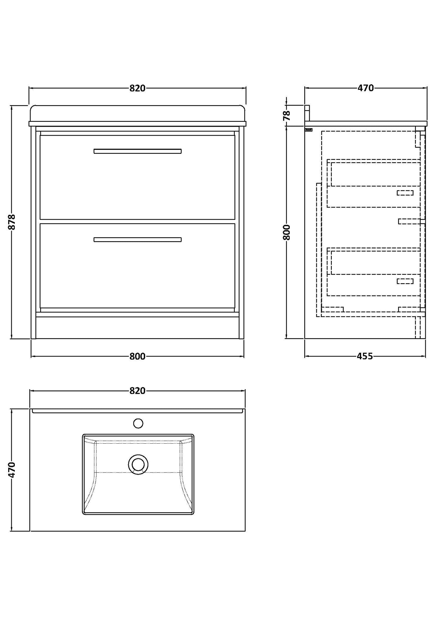 Hudson Reed Lille 800mm Graphite Grey Woodgrain Floor 2-Drawer Vanity With Marble Underslung Basin
