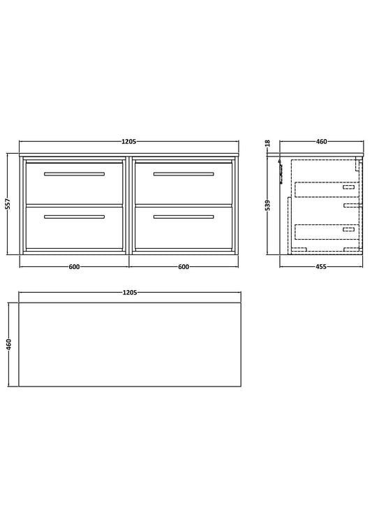 Lille 1200mm Wall Hung 4-Drawer Vanity with Worktop