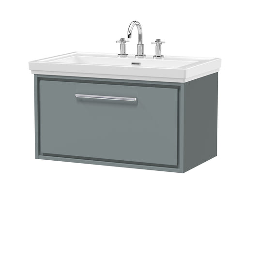 Hudson Reed Lille 830mm Coastal Grey Wall Hung Single Drawer Vanity Unit with 3 Tap Hole Basin