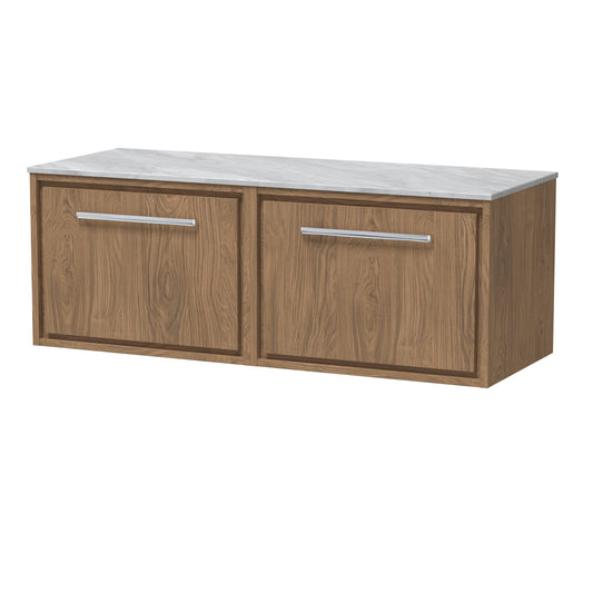 Hudson Reed Lille 1200mm Antique Oak Wall Hung Single Drawer Vanity With Marble Worktop