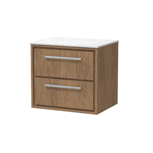 Hudson Reed Lille 600mm Wall Hung Antique Oak 2-Drawer Vanity Unit With Marble Worktop