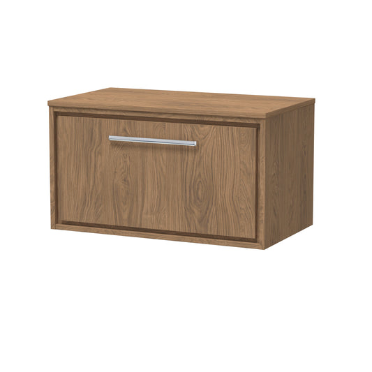 Hudson Reed Lille 800mm Antique Oak Wall Hung Single Drawer Vanity Unit With Worktop, Handle