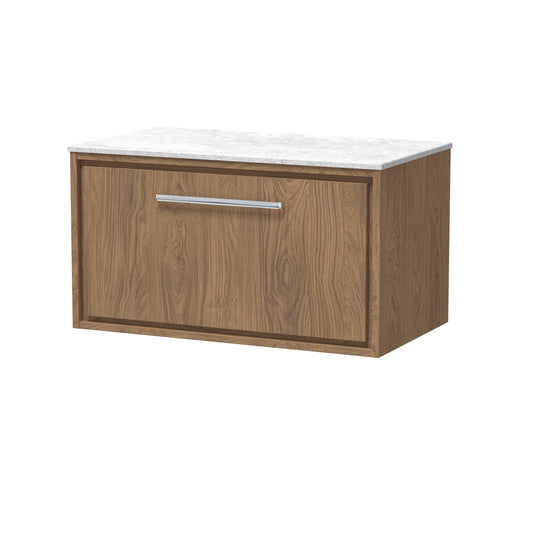 Hudson Reed Lille 800mm Wall Hung Antique Oak Single Drawer Vanity With Marble Worktop