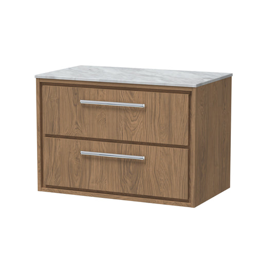 Hudson Reed Lille 800mm Antique Oak Wall Hung 2-Drawer Vanity Unit with Marble Worktop