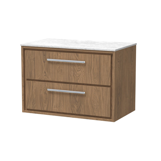 Hudson Reed Lille 810mm Antique Oak Wall Hung 2-Drawer Vanity Unit With Marble Worktop