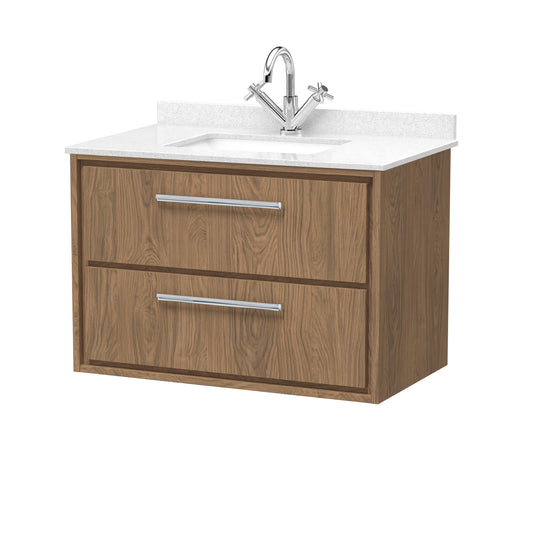 Hudson Reed Lille 800mm Antique Oak Wall Hung 2-Drawer Vanity Unit with Marble Worktop Basin