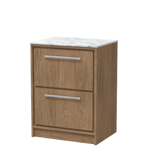 Hudson Reed Lille 600mm Floor Standing 2-Drawer Vanity Unit With Marble Worktop & Soft Close Drawers