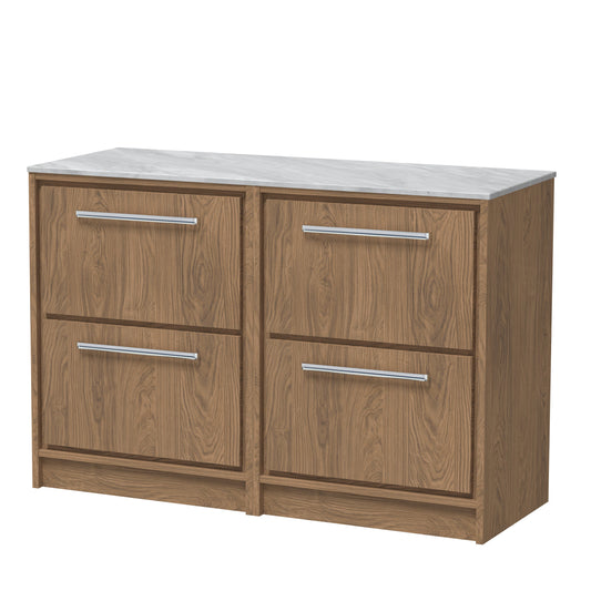 Hudson Reed Lille 1200mm Antique Oak Floor Standing 4-Drawer Vanity Unit With Marble Worktop