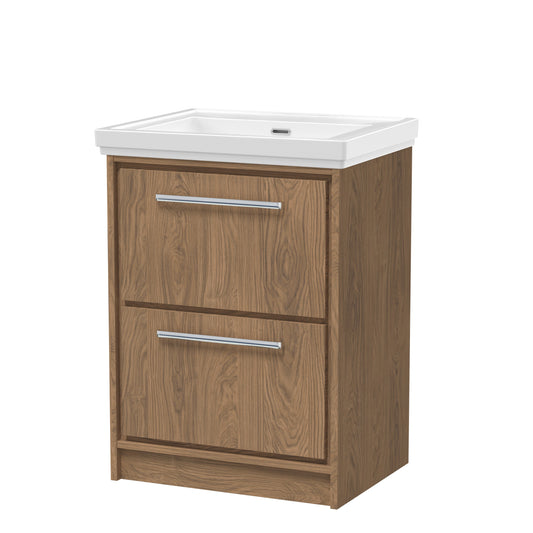 Lille 600mm Floor Standing 2-Drawer Vanity with Basin - 0 Tap Hole