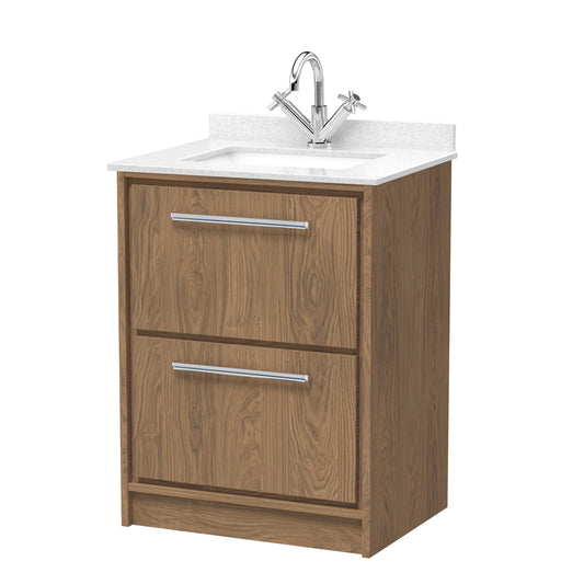 Hudson Reed Lille 600mm Antique Oak Floor Standing 2-Drawer Vanity Unit With Marble Worktop Basin
