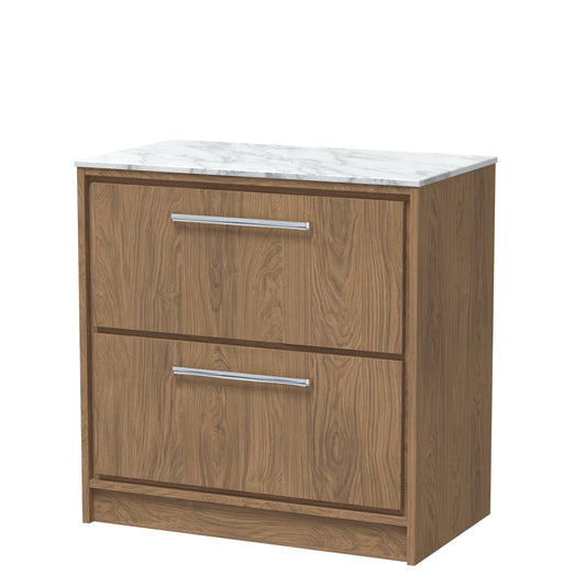 Hudson Reed Lille 800mm Floor Standing Antique Oak 2-Drawer Vanity Unit With Marble Worktop & Soft Close Drawers