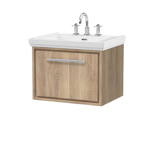 Hudson Reed Lille 600mm Wall Hung Single Drawer Vanity Unit with 3 Tap Hole Basin
