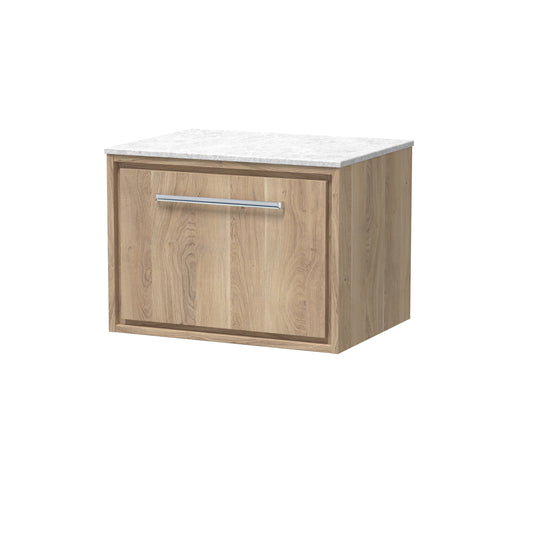 Hudson Reed Lille 600mm Wall Hung Bleached Oak Single Drawer Vanity Unit With Marble Worktop