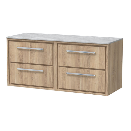 Hudson Reed Lille 610mm Bleached Oak 4-Drawer Wall Hung Vanity Unit With Marble Worktop & Soft Close Drawers