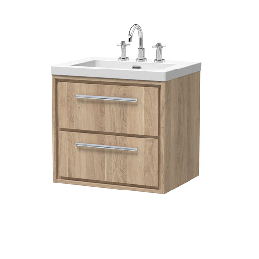 Hudson Reed Lille 600mm Bleached Oak Wall Hung 2-Drawer Vanity Unit with 3 Tap Hole Basin