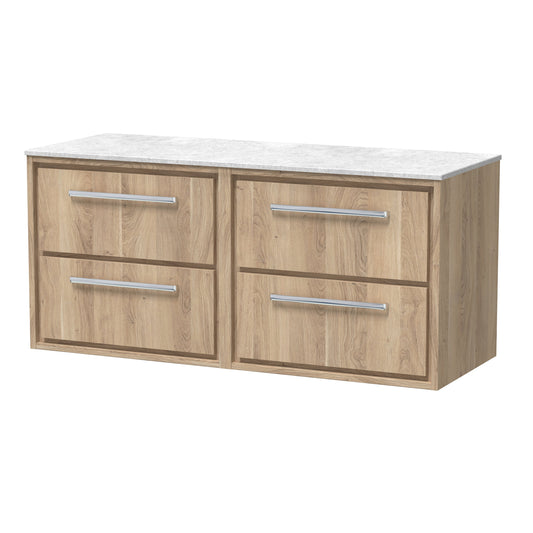 Hudson Reed Lille 610mm Bleached Oak Wall Hung 4-Drawer Vanity With Marble Worktop & Handles