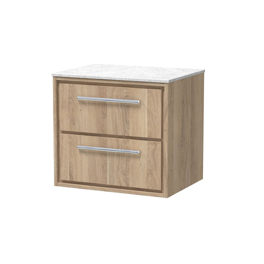Hudson Reed Lille 600mm Bleached Oak Wall Hung 2-Drawer Vanity Unit With Marble Worktop