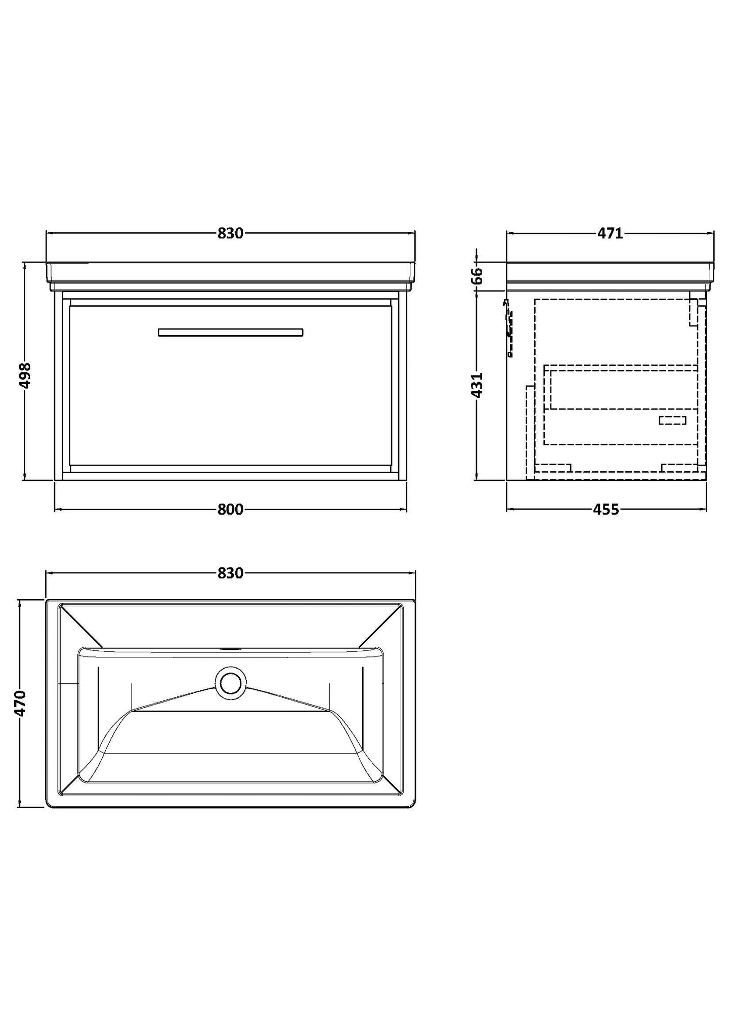 Hudson Reed Lille 800mm Bleached Oak Wall Hung Soft Close Single Drawer Vanity Unit with Basin