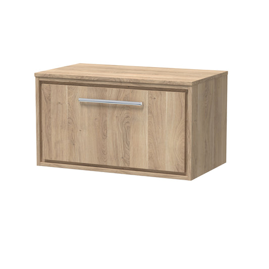 Hudson Reed Lille 805mm Bleached Oak Wall Hung Single Drawer Vanity Unit With Worktop Soft Close Drawers