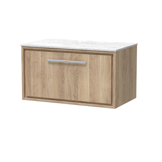 Hudson Reed Lille 800mm Bleached Oak Wall Hung Single Drawer Vanity With Marble Worktop