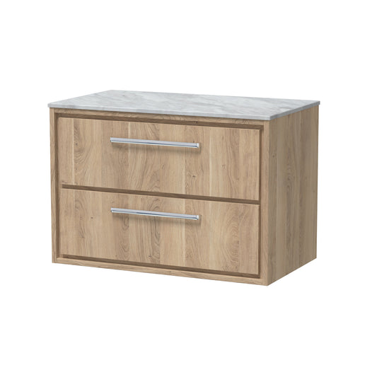 Hudson Reed Lille 800mm Bleached Oak Wall Hung 2-Drawer Vanity with Marble Worktop
