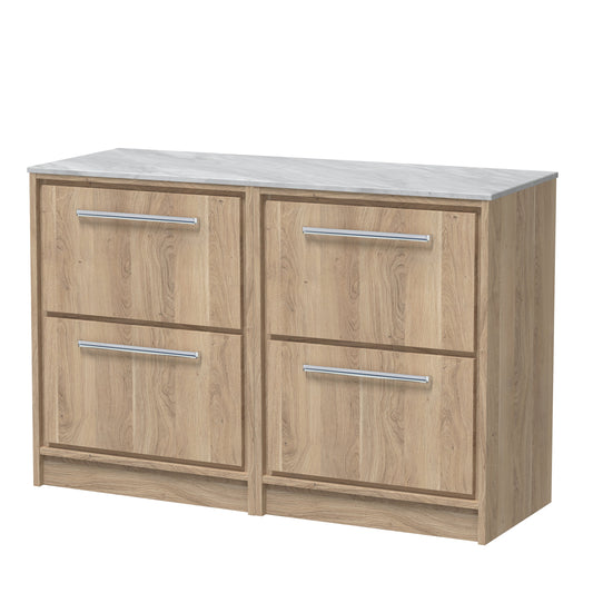 Hudson Reed Lille 1200mm Bleached Oak Floor Standing 4-Drawer Vanity Unit with Marble Worktop, Soft Close Drawers