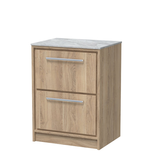 Hudson Reed Lille 600mm Bleached Oak Floor Standing 2-Drawer Vanity Unit With Marble Worktop