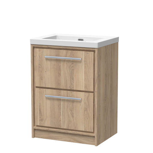 Lille 600mm Floor Standing 2-Drawer Vanity with Basin - 0 Tap Hole