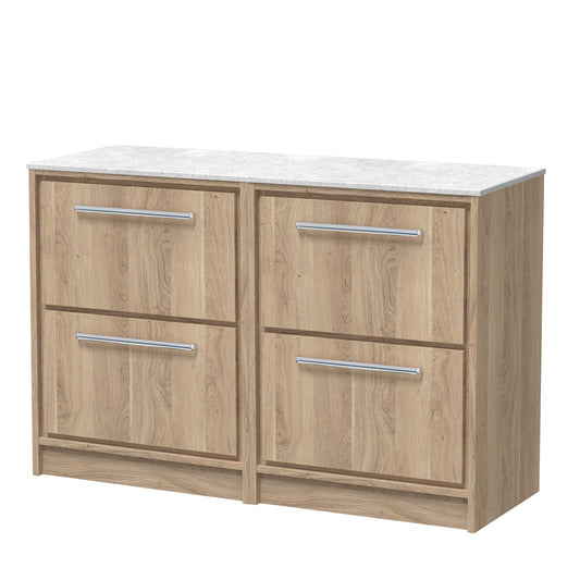 Hudson Reed Lille 1200mm Bleached Oak Floor Standing 4-Drawer Vanity With Marble Worktop
