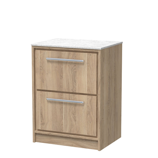 Hudson Reed Lille 600mm Floor Standing Bleached Oak 2-Drawer Vanity Unit With Marble Worktop